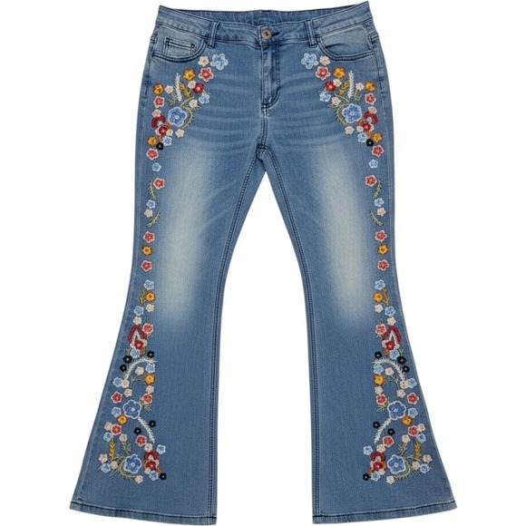 N.Y.I Other - N.Y.I Floral Embroidered Flare Jeans Light Wash Blue Bell Bottoms Girls XXL S
